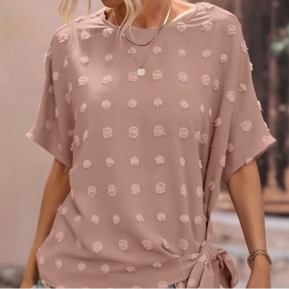 Relaxed Pink Tie Front Short Sleeve Blouse